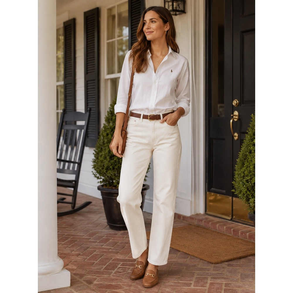 Lauren Ralph Lauren Stretch Cotton Pants 10 Crisp White Career Style